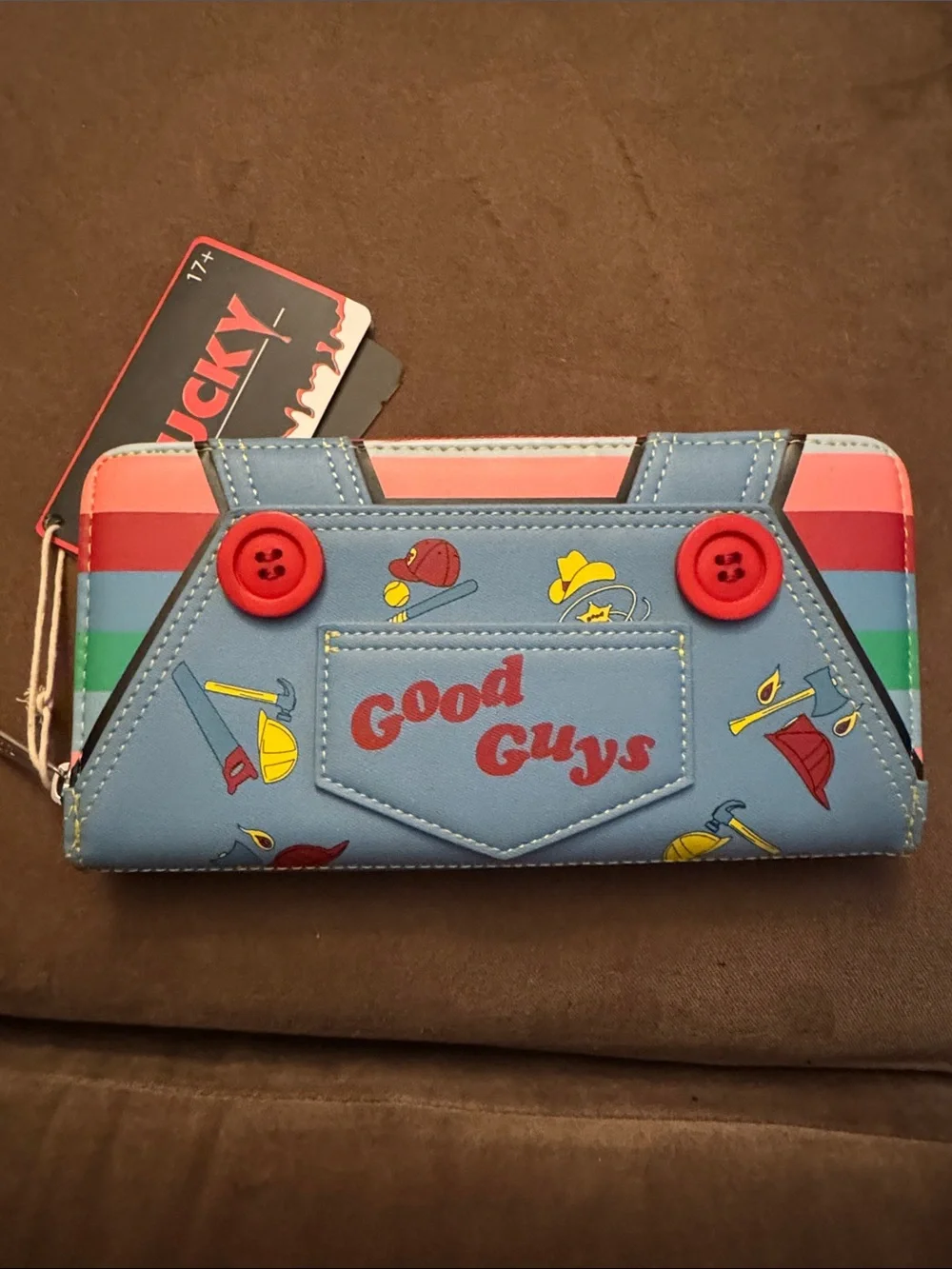 Loungefly Blue Good Guys Wallet with Red Button Accents